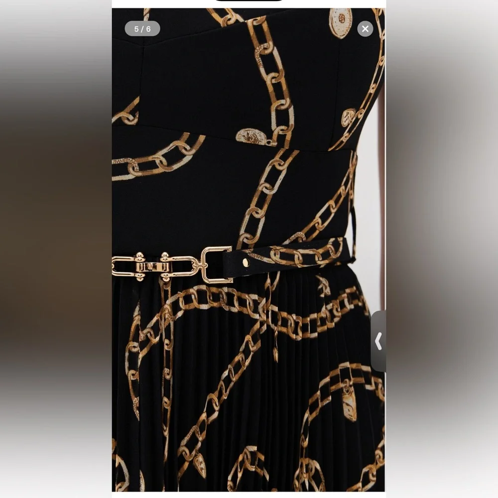 Zimmermann Sunray Pleated Picnic Midi Dress Black Chain-Print Spaghetti Strap 1 - Picture 16 of 16